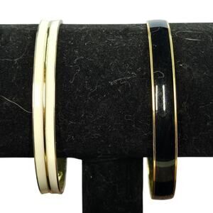 Vintage Monet & Trifari White/Gold/Black Minimalist Two Bangle Stack/Set [J29]